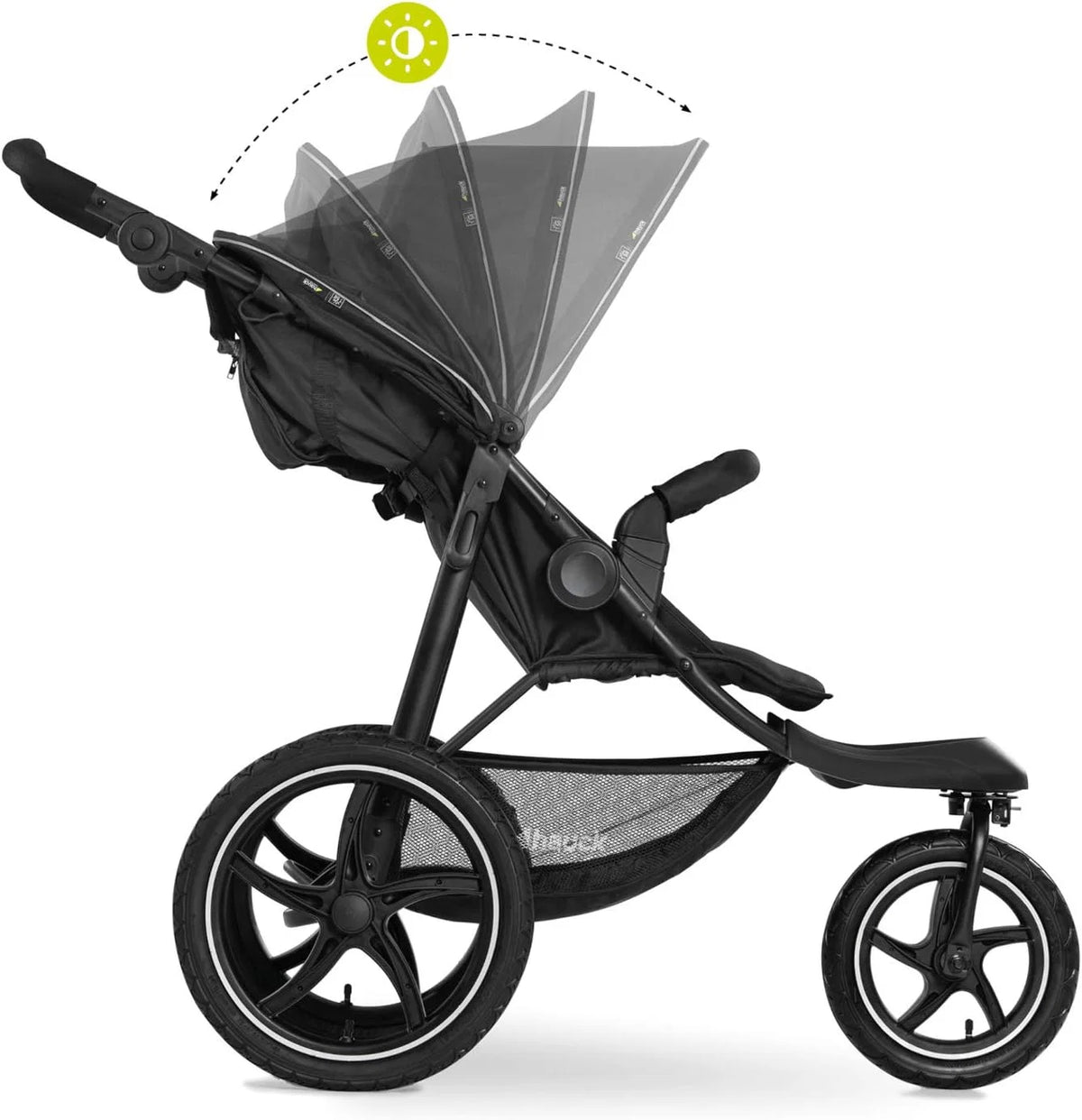 hauck Runner 2 Carrinho Leve até 22 kg - Carrinho de Bebê Reclinável desde o Nascimento - Carrinho de 3 Rodas Grandes com Pneus - UV 50+ - Preto