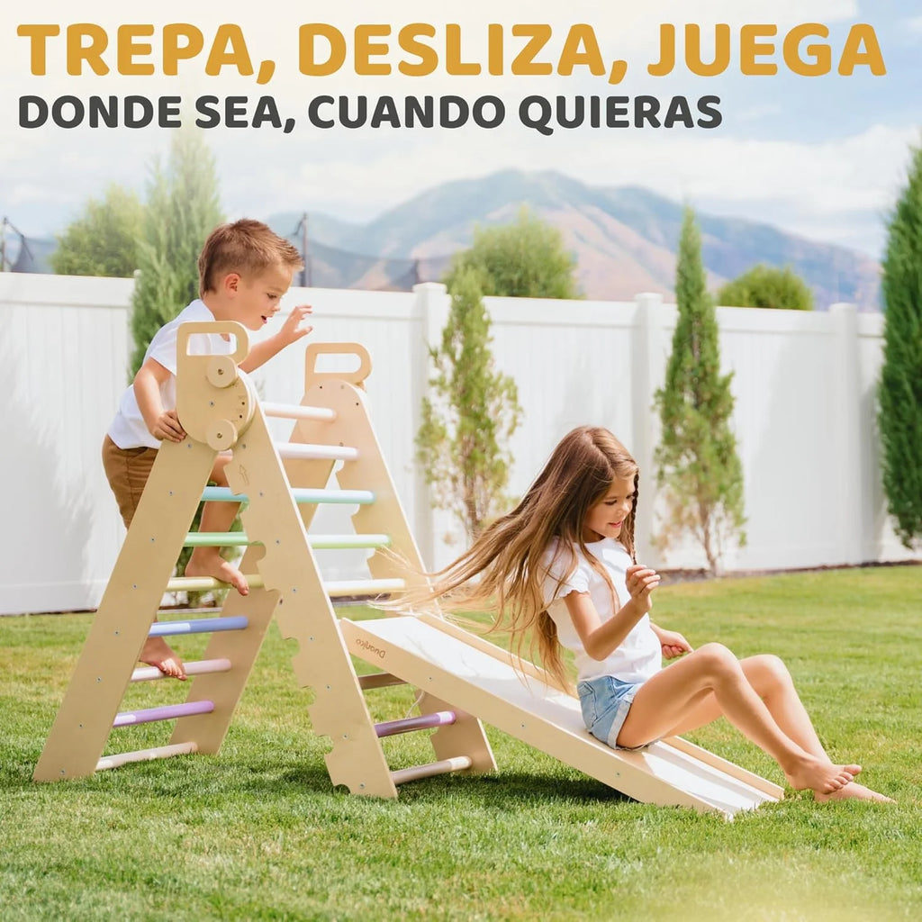 9 em 1 Triângulo Pikler Montessori Grande de 1 a 7+ anos, 5 Ângulos Ajustáveis, Parque Infantil Interno e Externo em Madeira para Escalada com Arco Pikler e Rampa Pikler para Crianças