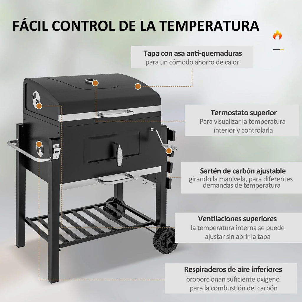 Churrasqueira a Carvão Outsunny Aço Inoxidável 113x65x108 Cm Preto