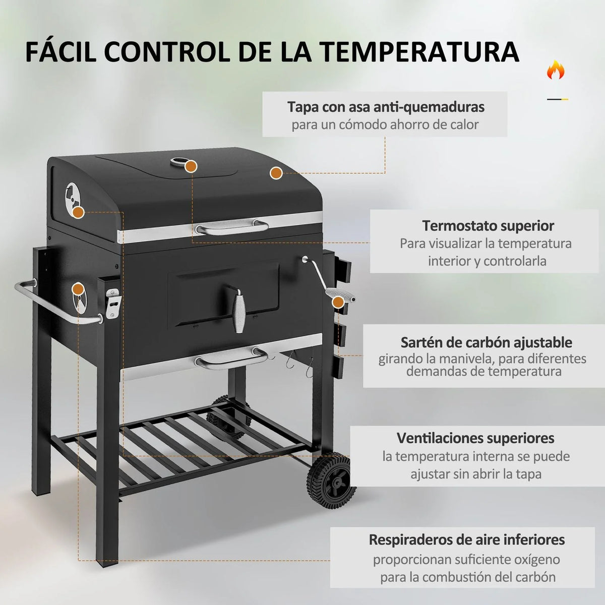 Churrasqueira a Carvão Outsunny Aço Inoxidável 113x65x108 Cm Preto