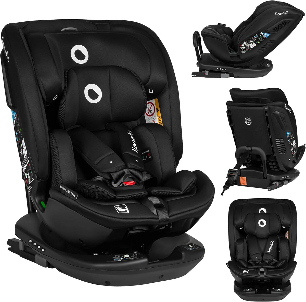 LIONELO Bastiaan RWF i-Size Cadeira Auto Rotativa 360° para Bebé 0-36kg, Instalação Frontal e Traseira (18kg), ISOFIX TopTether, Apoio de Cabeça e Encosto Ajustáveis Proteção Lateral