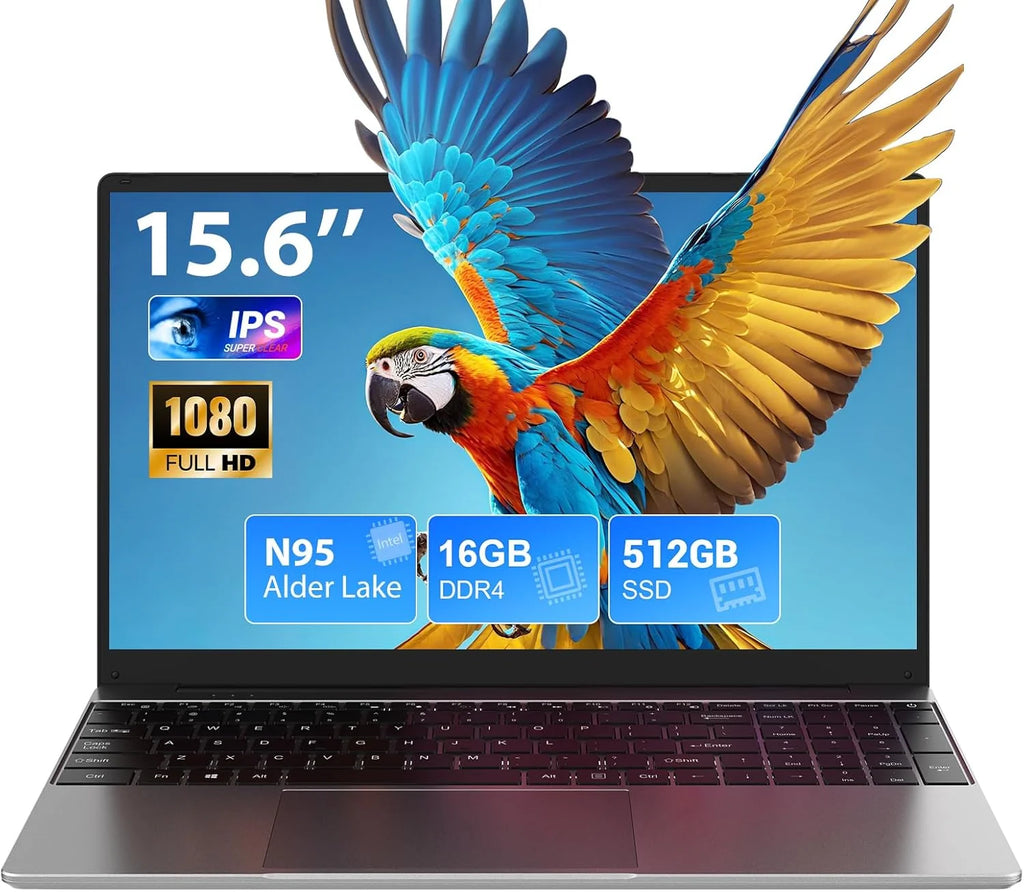 Notebook 15.6 polegadas, Win11 PC Portátil 16GB RAM 512GB SSD N95 CPU (até 3,4 GHz), Laptop IPS HD 1920 x 1080 FHD, com WiFi 5, HDMI, 2*USB 3.0, Type-C, Slot para Cartão TF