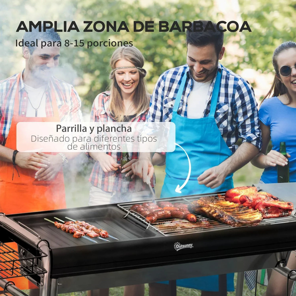 Churrasqueira a Carvão Outsunny Aço Inoxidável Metal 96x61x72 cm Preto