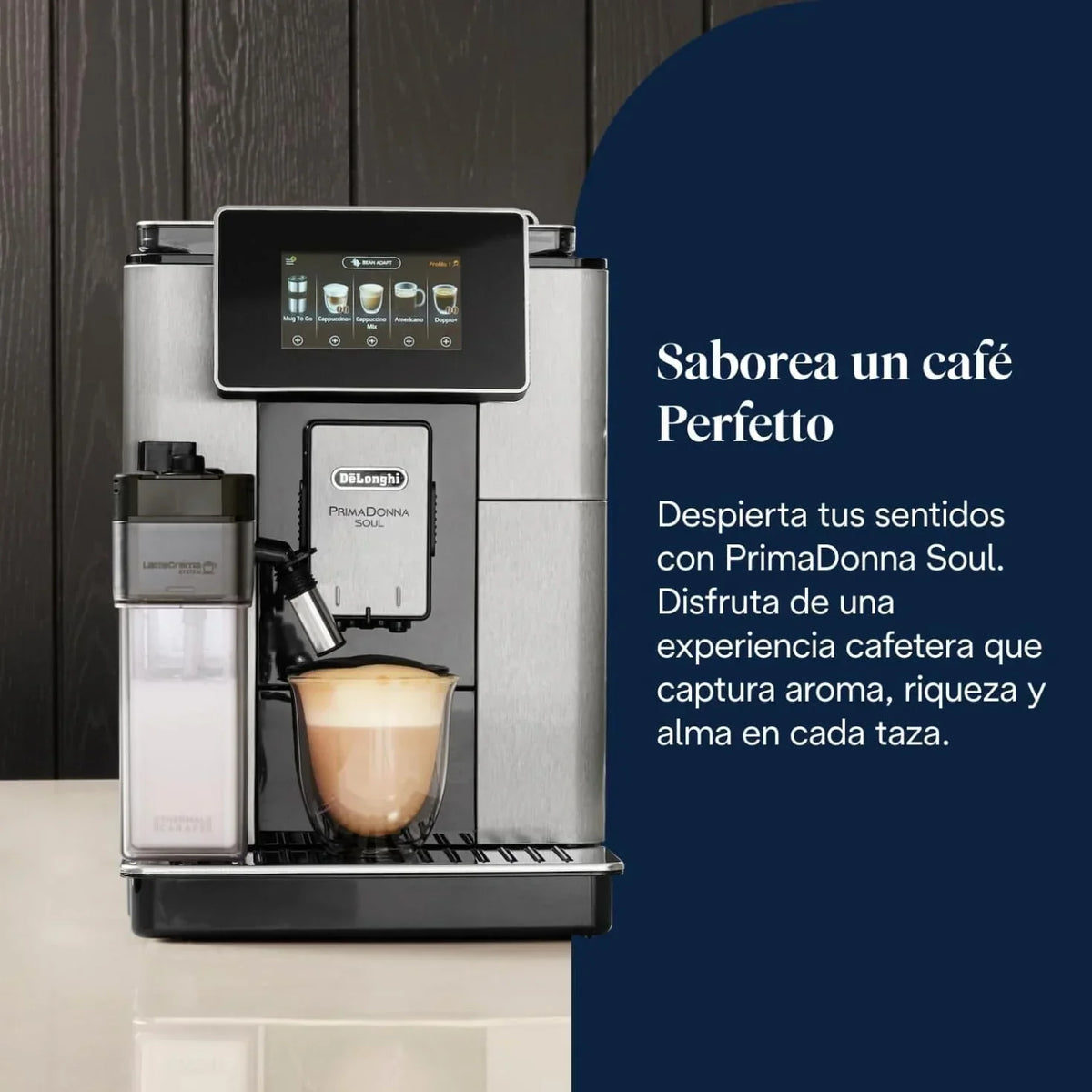 Cafeteira De'Longhi Perfetto Primadonna Soul ECAM612.55.SB Superautomática para Café e Cappuccino com Sistema de Leite LatteCrema, Tecnologia Bean to Cup, 18 Bebidas, Controle por Aplicativo