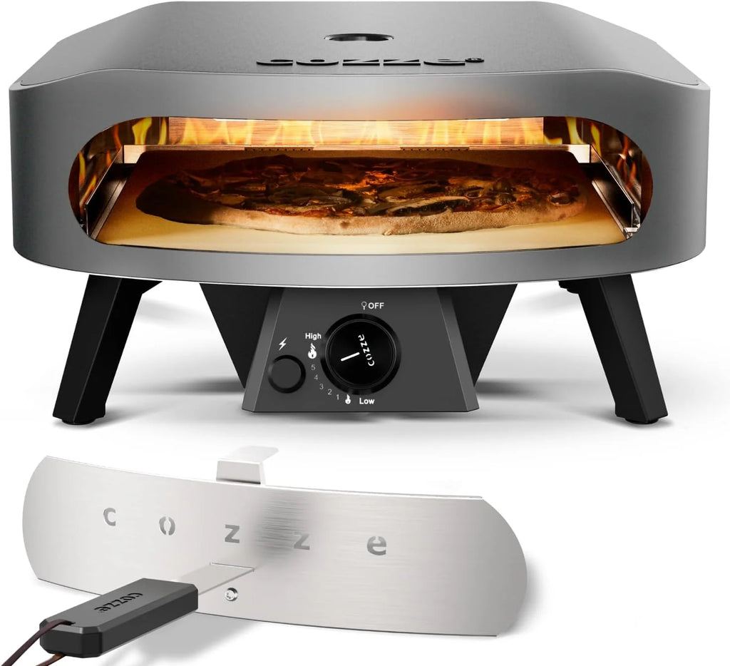 COZZE Forno de Pizza a Gás 17 polegadas – Grande Forno de Pizza para Exterior (50 mbar) – Forno de Pizza com Regulador para Pizza Familiar