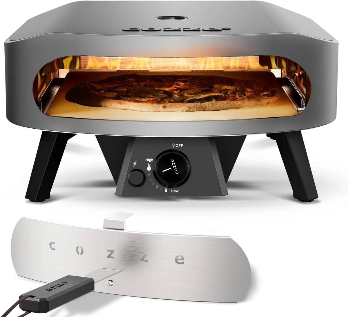 COZZE Forno de Pizza a Gás 17 polegadas – Grande Forno de Pizza para Exterior (50 mbar) – Forno de Pizza com Regulador para Pizza Familiar