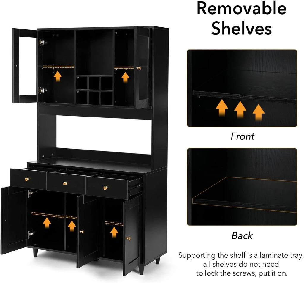 VOWNER Armário Aparador de Cozinha/Buffet, 100L x 38W x 181H cm, Armário Auxiliar de Armazenamento, 5 Portas e 5 Prateleiras Ajustáveis, Branco