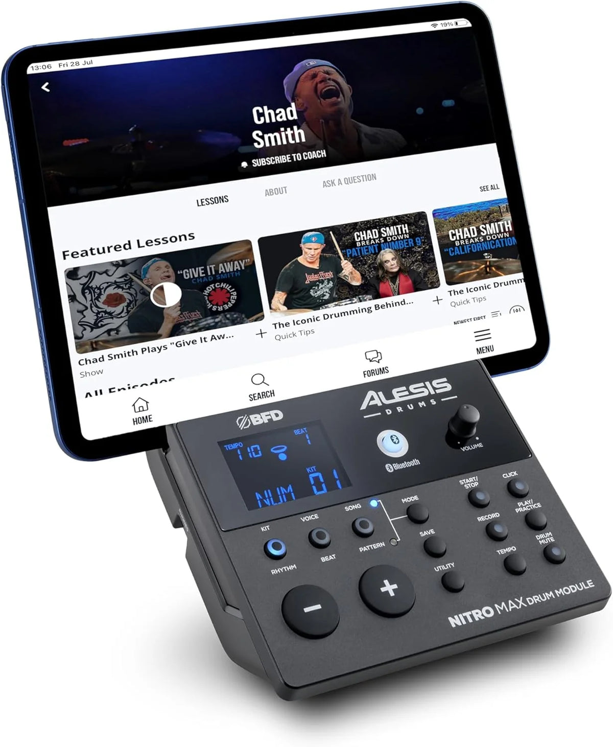 Alesis Nitro Max Kit Bateria Eletrônica com Pads de Mesh Silenciosos, Caixa Dual-Zone de 10", Bluetooth, Mais de 440 Sons Autênticos, Aulas Drumeo, USB MIDI, Pedal de Bumbo