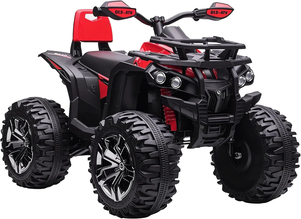 HOMCOM Quad Elétrico 12V para Crianças +3 Anos com 2 Motores Faróis Música Pneus de Suspensão Botões de Avanço e Retrocesso Veículo Elétrico a Bateria 100x65x73 cm Vermelho