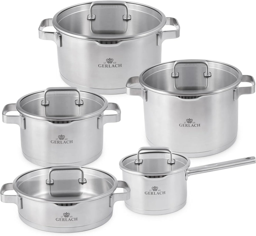 Gerlach Prestige Plus Conjunto de Panelas, Prata, 10 Peças