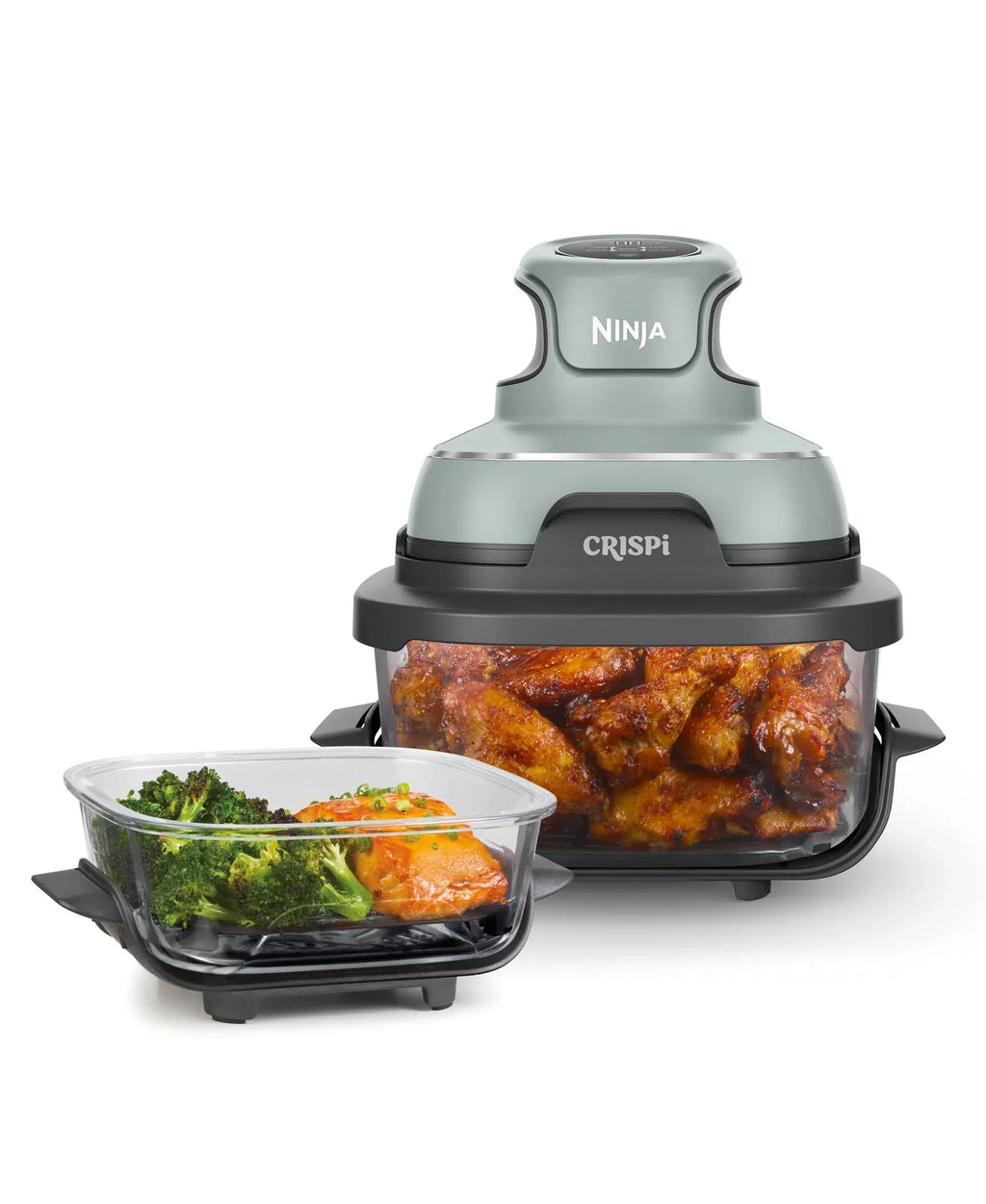 2026 Fritadeira de Ar Quente Ninja Crispi, Compatível com Micro-ondas, Freezer e Lava-louças, Sistema de Cozinha Portátil em Vidro Não Tóxico, Recipiente de Vidro de 1,5L com 6 Copos e Tampas