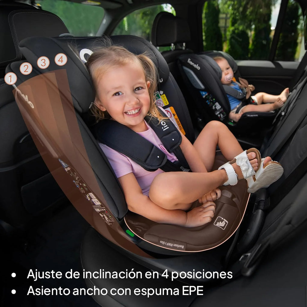 LIONELO Bastiaan RWF i-Size Cadeira Auto Rotativa 360° para Bebé 0-36kg, Instalação Frontal e Traseira (18kg), ISOFIX TopTether, Apoio de Cabeça e Encosto Ajustáveis Proteção Lateral