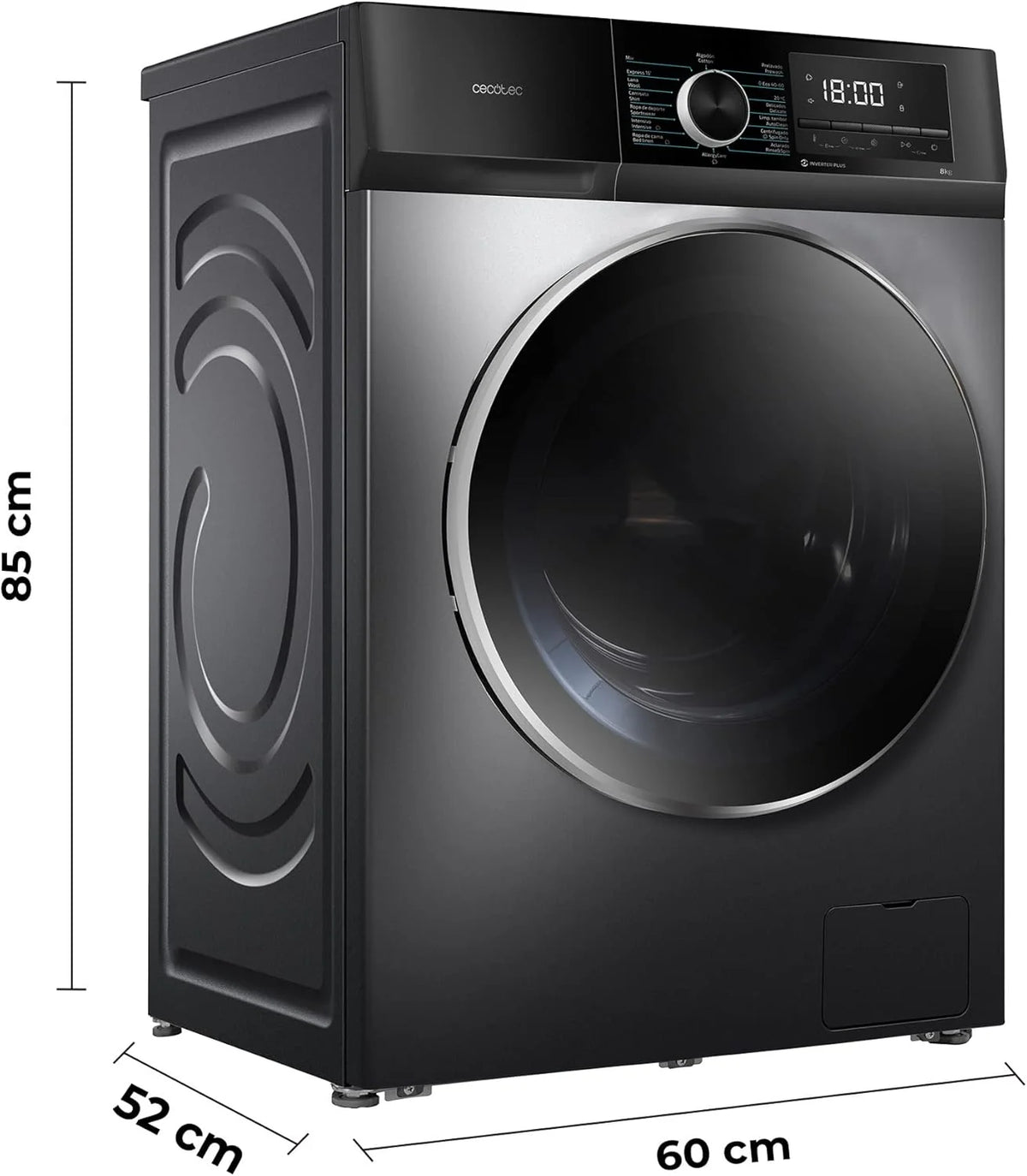 Lavadora 8Kg Carga Frontal Bolero Dresscode 8500 Inverter Steel A. 1900W, 1400 rpm, Motor Inverter Plus, Baixo Consumo, 16 Programas, SteamMax, Início Diferido, Aço