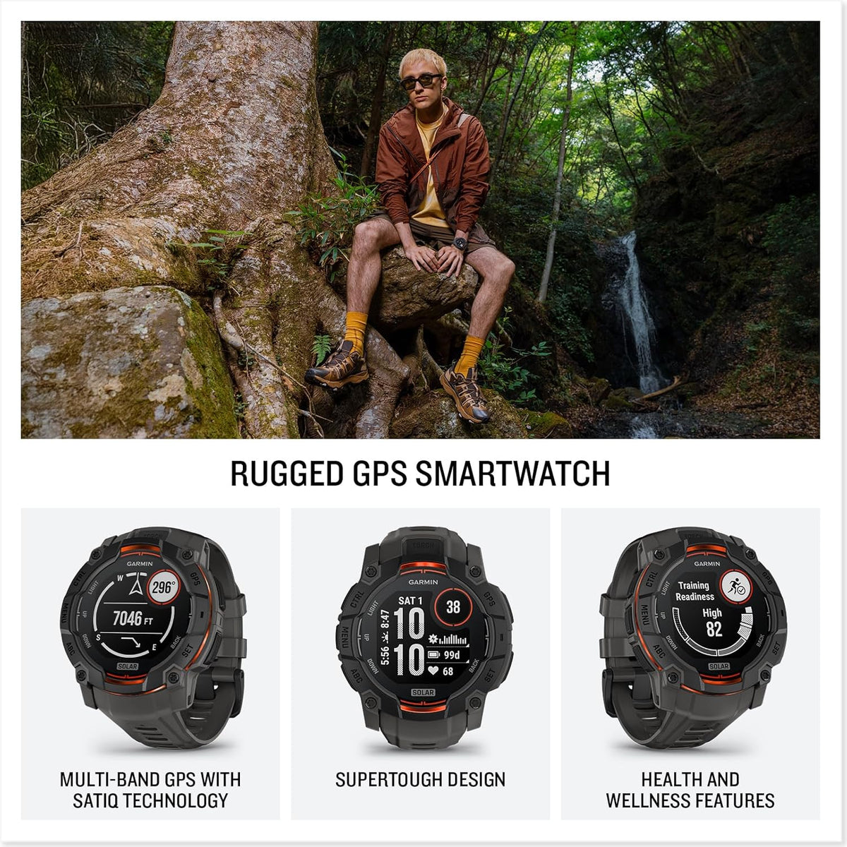 Smartwatch Garmin Instinct 3 GPS 50mm, Solar, Bisel Preto
