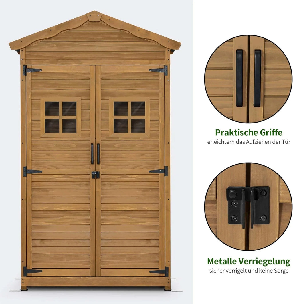 MCombo Armário de Jardim, Galpão de Jardim de Madeira Resistente às Intempéries, Armário para Ferramentas, Galpão de Ferramentas para Exterior 57×109×180 cm, 1152 (Natural)