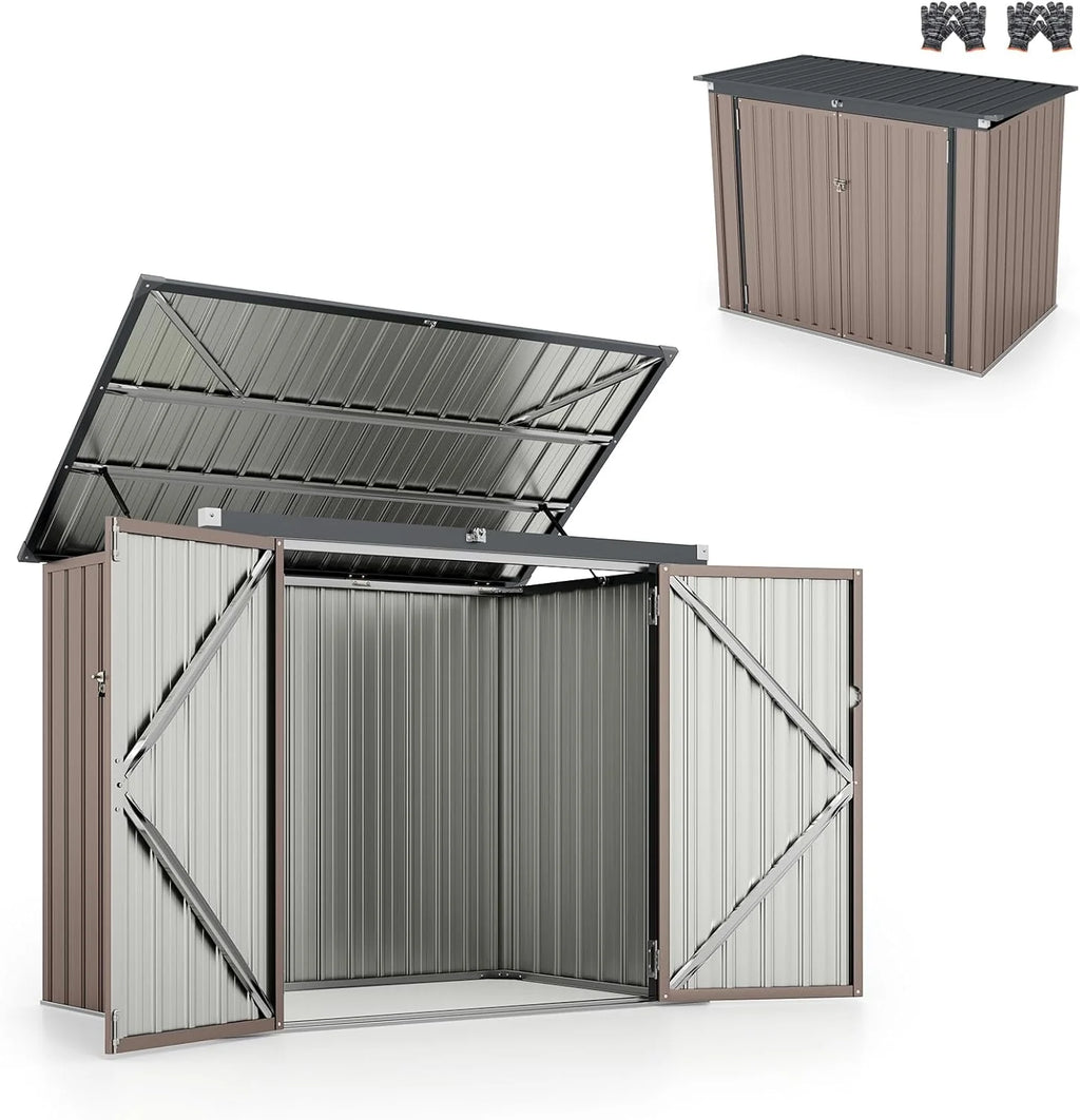 HOMASIS Galpão de Jardim, Armário Metálico com Teto Articulado para Exterior, Abrigo de Ferramentas com Porta Dupla, Alta Resistência para Fazenda, Terraço, 172x101x130cm, Cinza (Cinza Quente)