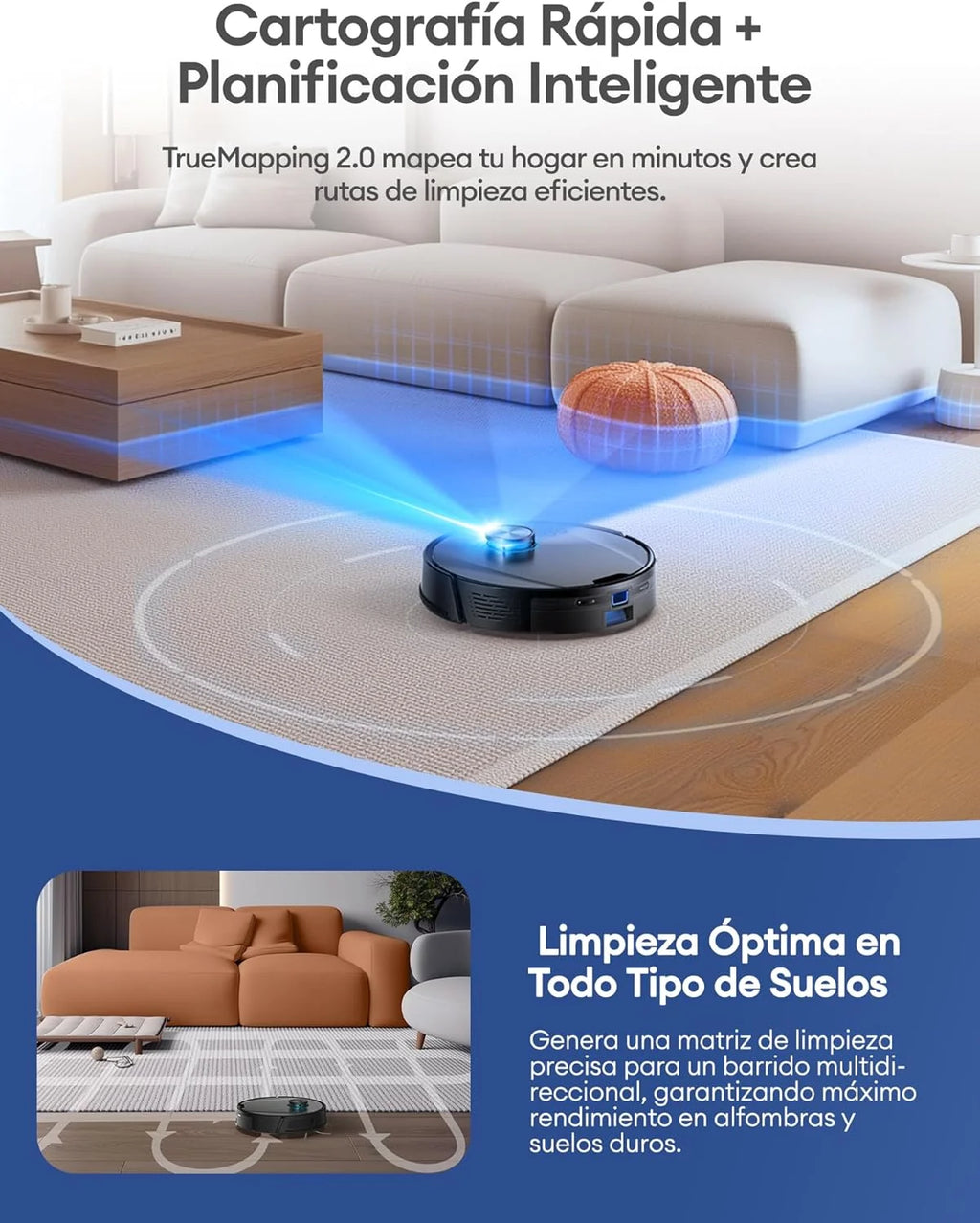 Robô Aspirador Ultenic T20 Pro com Esvaziamento Automático, Desvio Aprimorado, Sistema Laser Duplo (Frontal + LDS) para Evitar Cabos e Objetos Baixos, 8000Pa, 200m², Controle por Voz e App, Alexa, Google Home