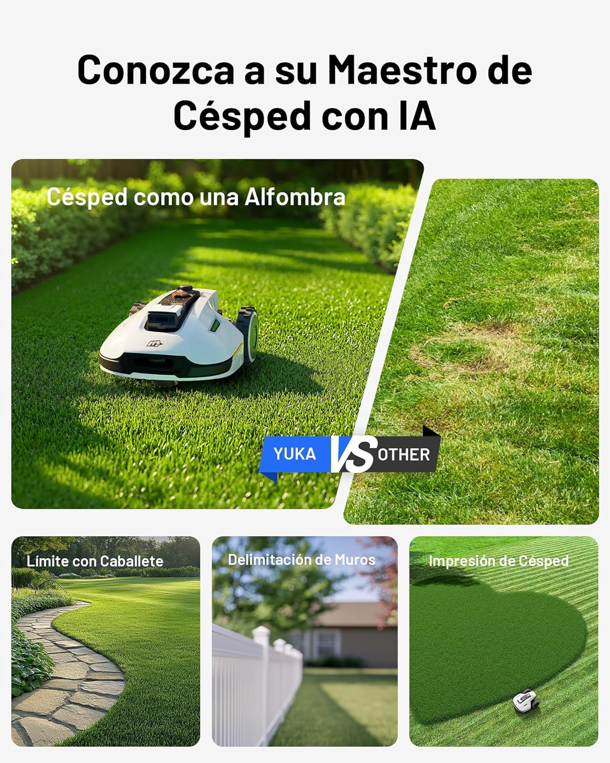MAMMOTION YUKA 3000 Robô Cortador de Grama sem Fio Delimitador, NetRTK+Visão, sem Antena RTK, Mapeamento Automático, Máx. 4000 m², Rec. 3000 m², com módulo 4G, Inclinação de 50%