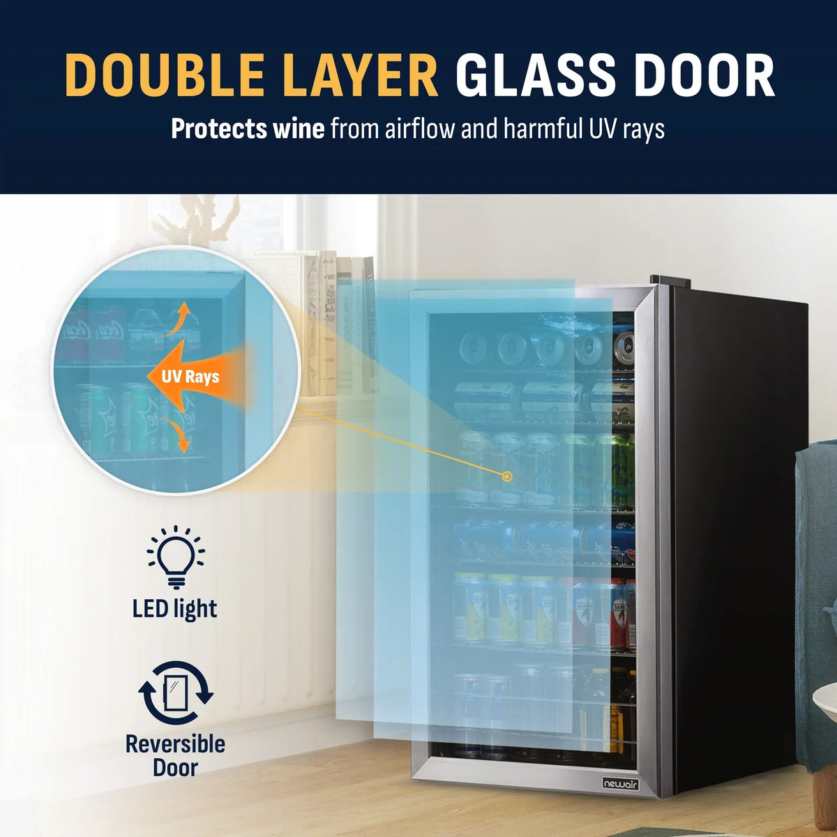 2026 Newair® Frigobar Independente de Inox – 126 Latas – 48 cm