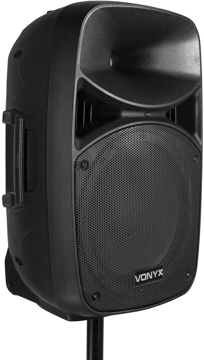 Caixas de Som Ativas Vonyx VPS152A Pacote com 2, 1000W, Portáteis, Ativas/Passivas com Bluetooth, 15 Polegadas, Microfone com Fio, Controle Remoto, Tripés, MP3 Player com USB/SD, LEDs