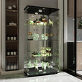 Vitrine de Vidro com Iluminação, Porta com Fechadura, 4 Prateleiras - Vitrine Grande para Coleções, Vitrine de Chão para Sala ou Escritório (Fundo Espelhado)