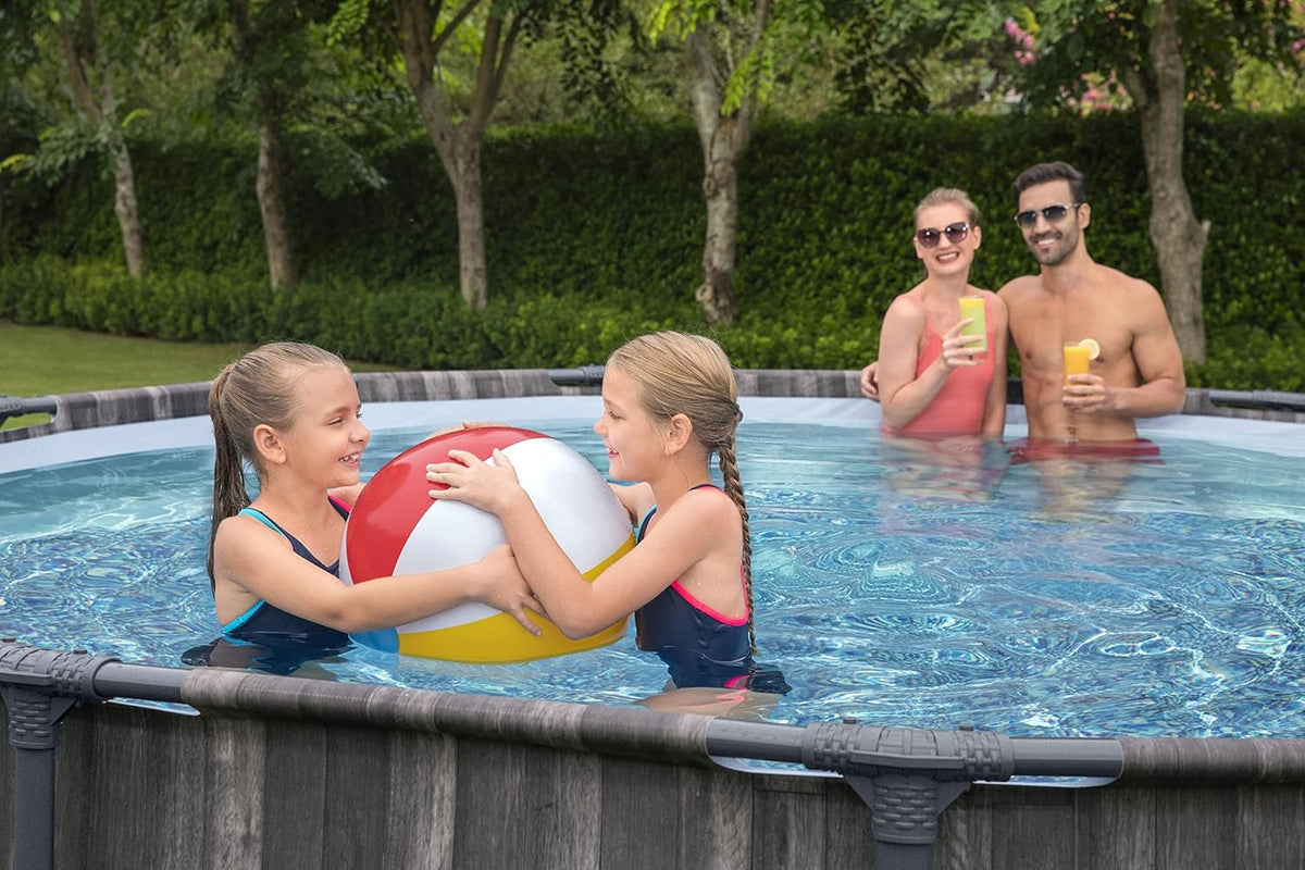 Bestway Steel Pro MAX - Piscina Estrutural Redonda (366 x 100 cm, Inclui Bomba Filtrante, Efeito Madeira)