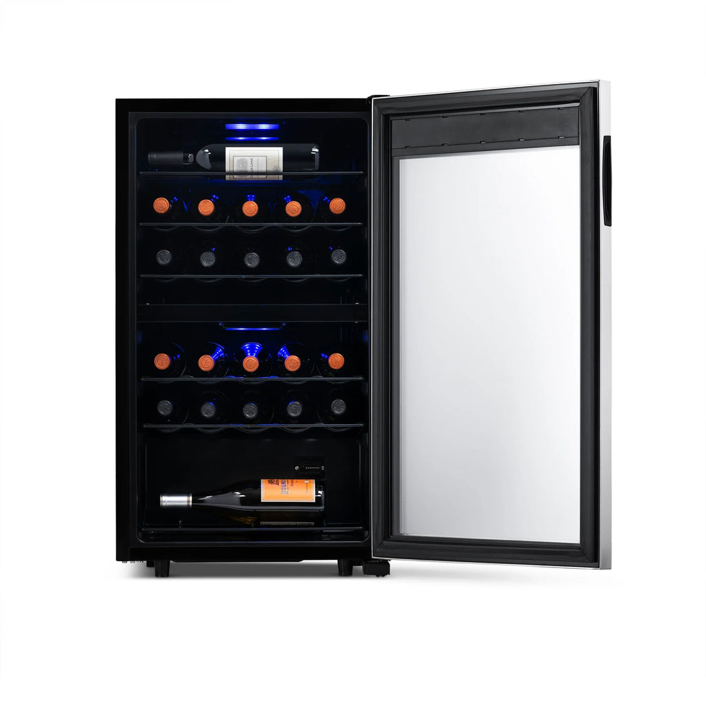 Newair® 2026 Refrigerador de Vinhos Freestanding – 28 Garrafas (48 cm), Duas Zonas, Aço Inoxidável