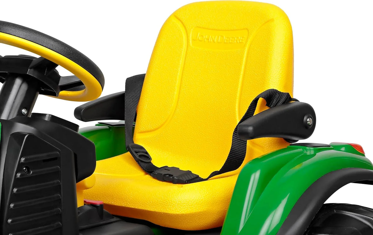 Trator RC John Deere da Peg Perego – Trator elétrico infantil com deslizamento e controle remoto, 12 V, com reboque, controle remoto, 2 rodas motrizes, rádio FM, 1 ano