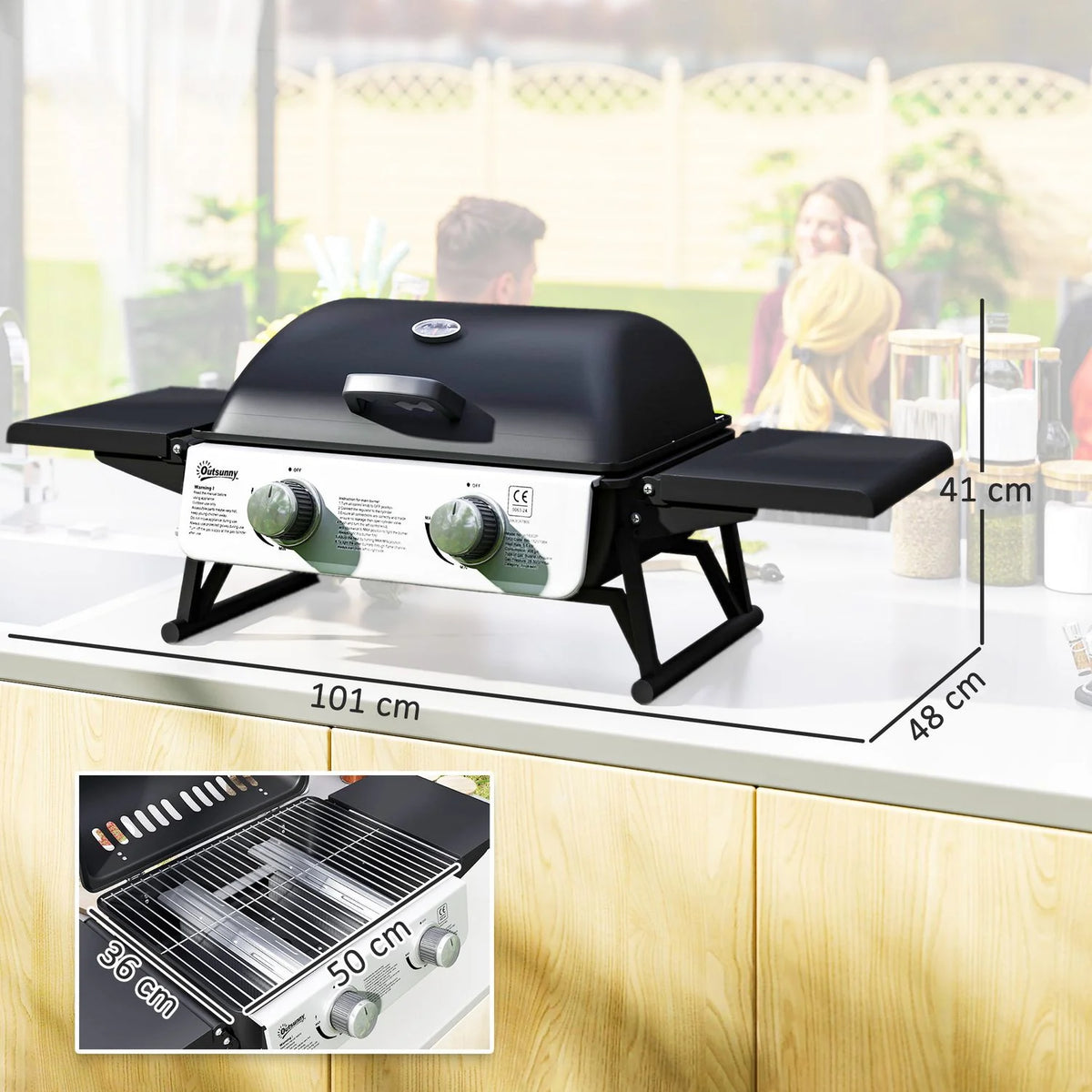 Churrasqueira a Gás de Aço Inoxidável Abs Outsunny - 101x48x41 cm. Preto