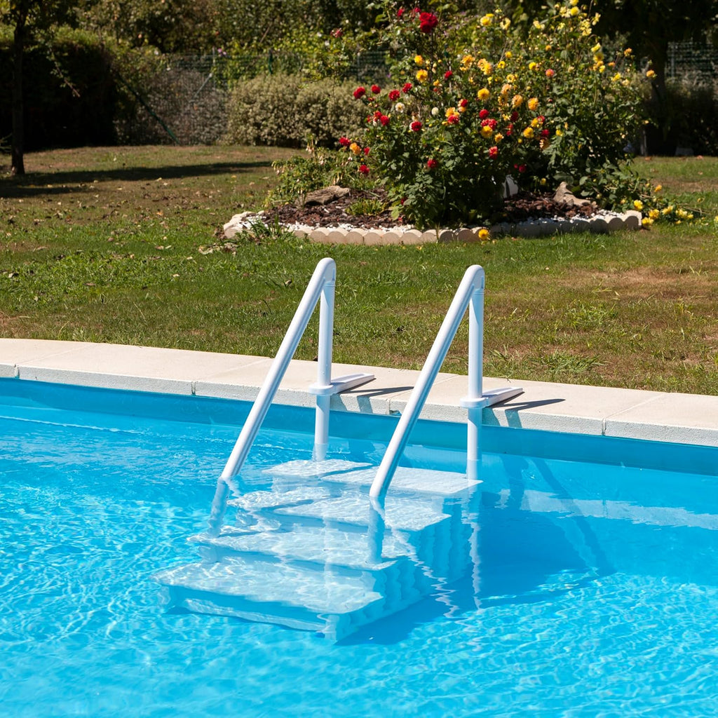Gre EPE30 – Escada para Piscina Antiderrapante, Escada de Segurança de 4 Degraus, Sintética, Branca, 80 x 92 x 206 cm