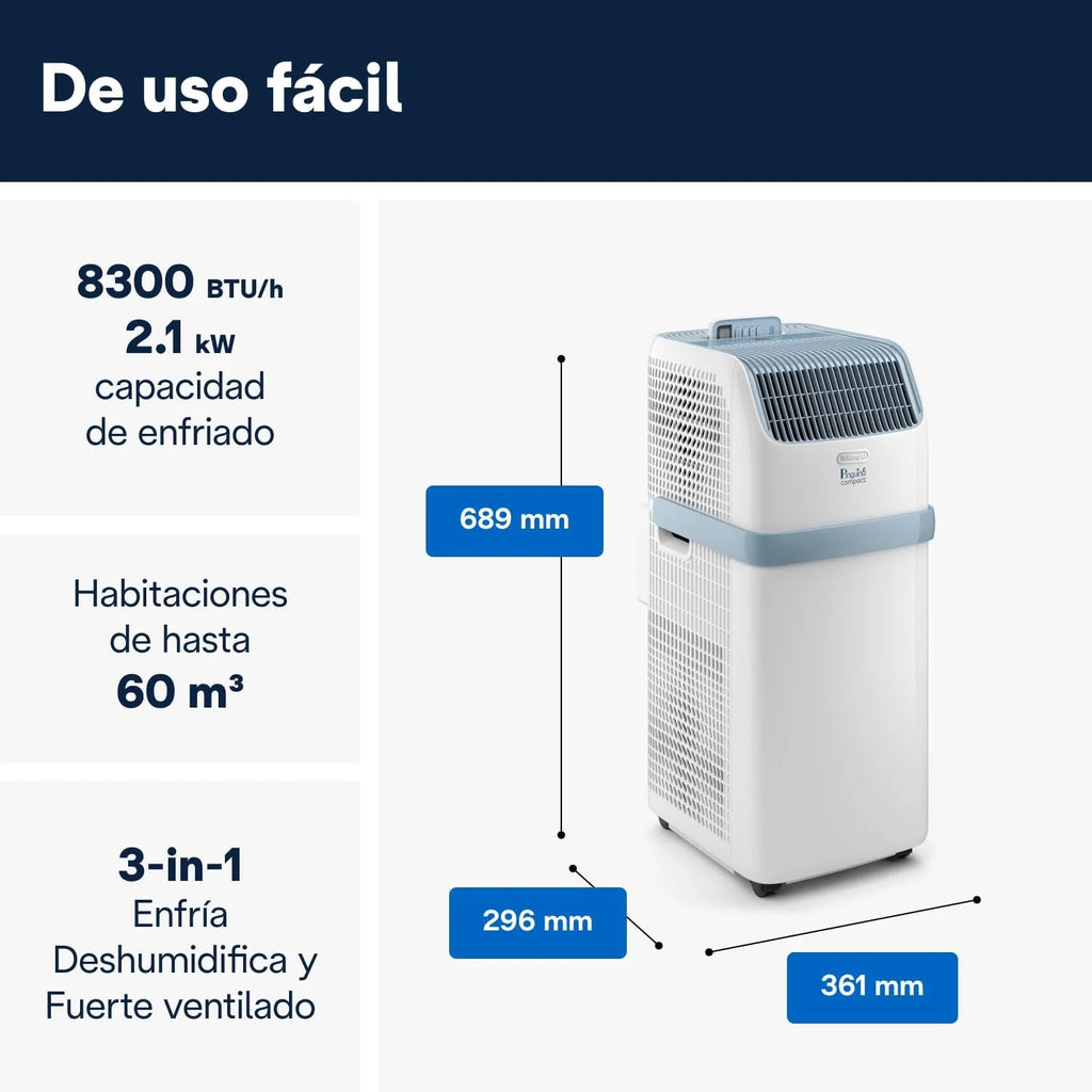 Pinguino Compact PAC ES72 YOUNG Ar Condicionado Portátil 8.300 BTU/h, 2,1 kW, até 60m³, Função Desumidificador e Ventilação, Temporizador 24 Horas