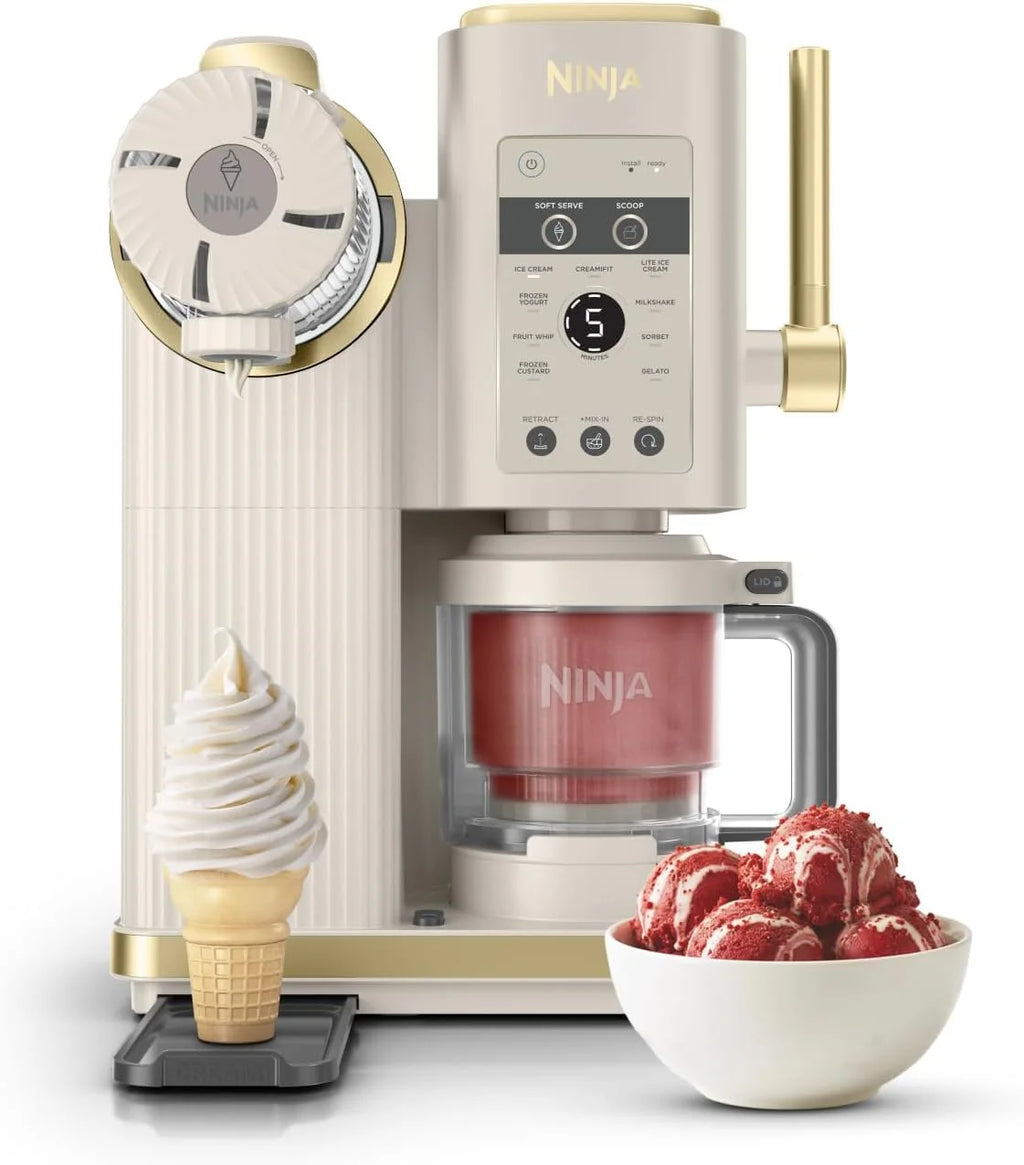 Ninja CREAMi Scoop and Swirl Máquina de Sorvete com 2 Potes, 13 Funções, Faz Sorvete, Gelato, Milkshakes e Mais, Função Mix-in, Dourado, NC701EUSTGD