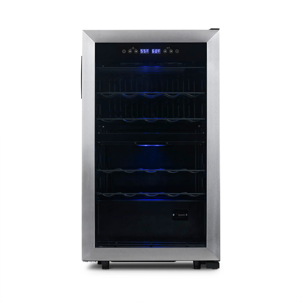 Newair® 2026 Refrigerador de Vinhos Freestanding – 28 Garrafas (48 cm), Duas Zonas, Aço Inoxidável