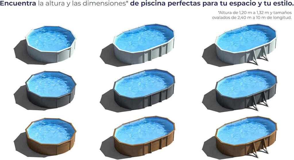 Piscina de Aço Elevada, Redonda com Aparência de Aço Branco. Piscinas Desmontáveis para Jardim 550 x 132 cm - Piscina Gre KITPROV508 Atlantis.