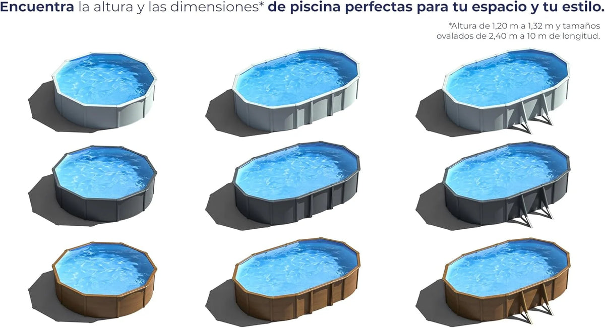 Piscina de Aço Elevada, Redonda com Aparência de Aço Branco. Piscinas Desmontáveis para Jardim 550 x 132 cm - Piscina Gre KITPROV508 Atlantis.