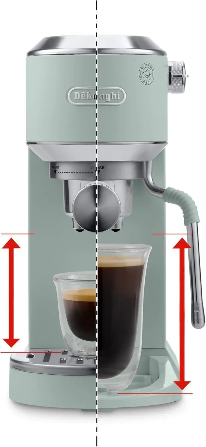De'Longhi Dedica – Cafeteira de Bomba em Aço Inoxidável para Café Moído ou Saquetas, Espresso e Cappuccino, Reservatório de 1.3 Litros, Sistema Anti-pingo, Modelo EC685.M, Cor Metal