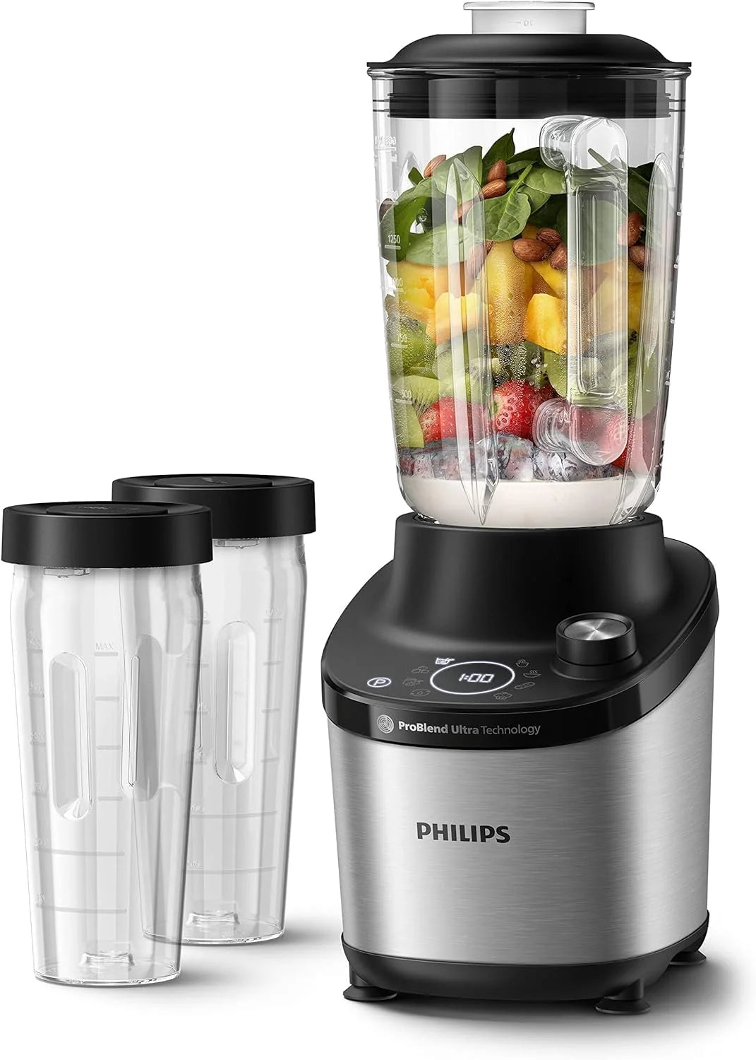 Philips Viva Collection Espremedor de sumos de baixa velocidade - Limpeza rápida, Abertura larga para produtos, Bloqueio antigotejamento, Peças laváveis na máquina de lavar loiça, Capacidade 1 l (HR1889/70)