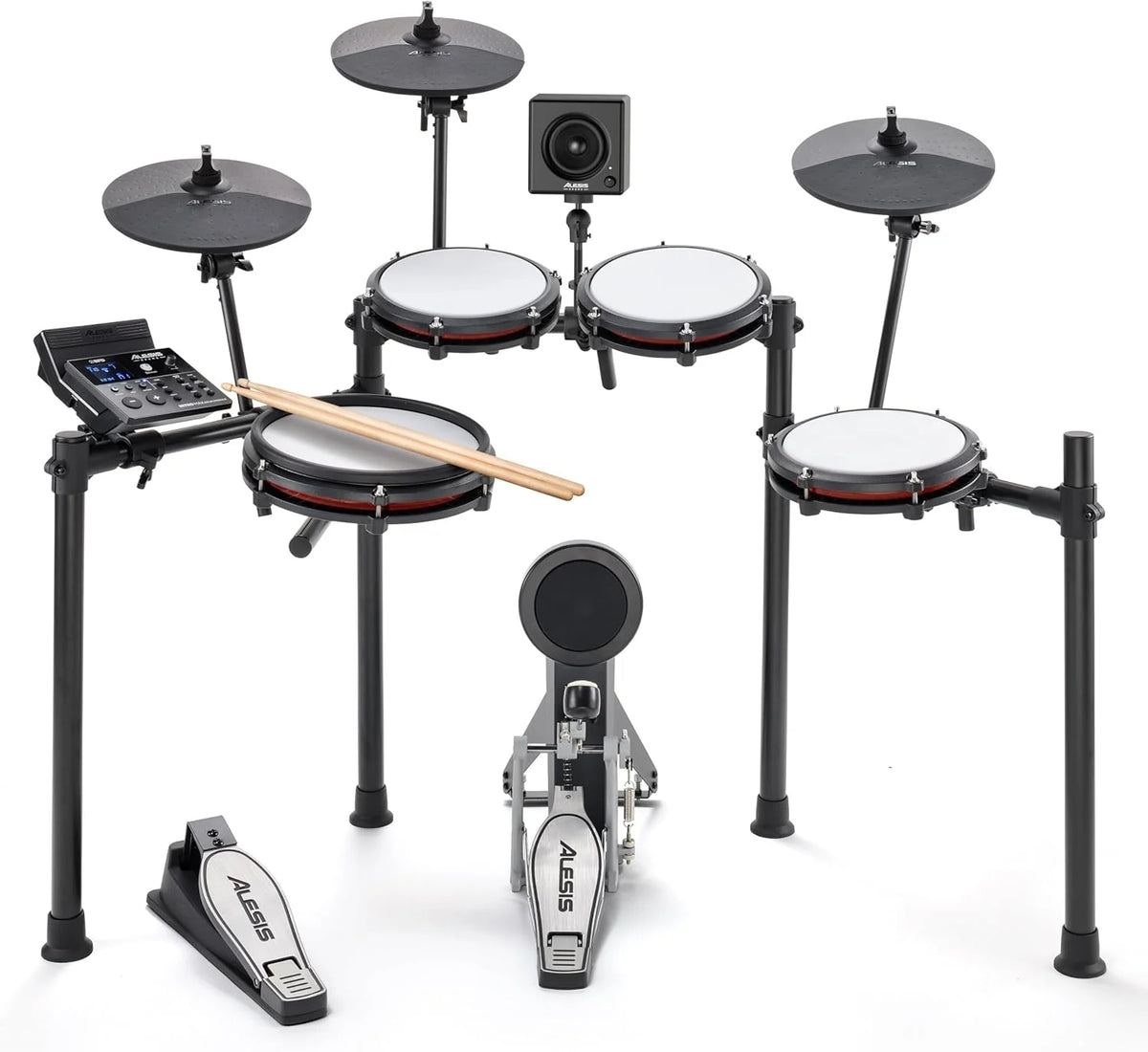 Alesis Nitro Max Kit Bateria Eletrônica com Pads de Mesh Silenciosos, Caixa Dual-Zone de 10", Bluetooth, Mais de 440 Sons Autênticos, Aulas Drumeo, USB MIDI, Pedal de Bumbo