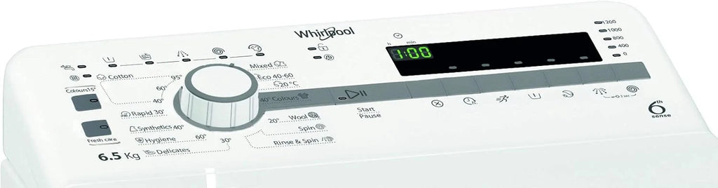 Whirlpool - Lavadora de roupa de carregamento superior 6.5 kg TDLR 65230SS EU/N branca, 1200 rpm, tecnologia 6th sense e Freshcare, motor universal, eficiência NEL D