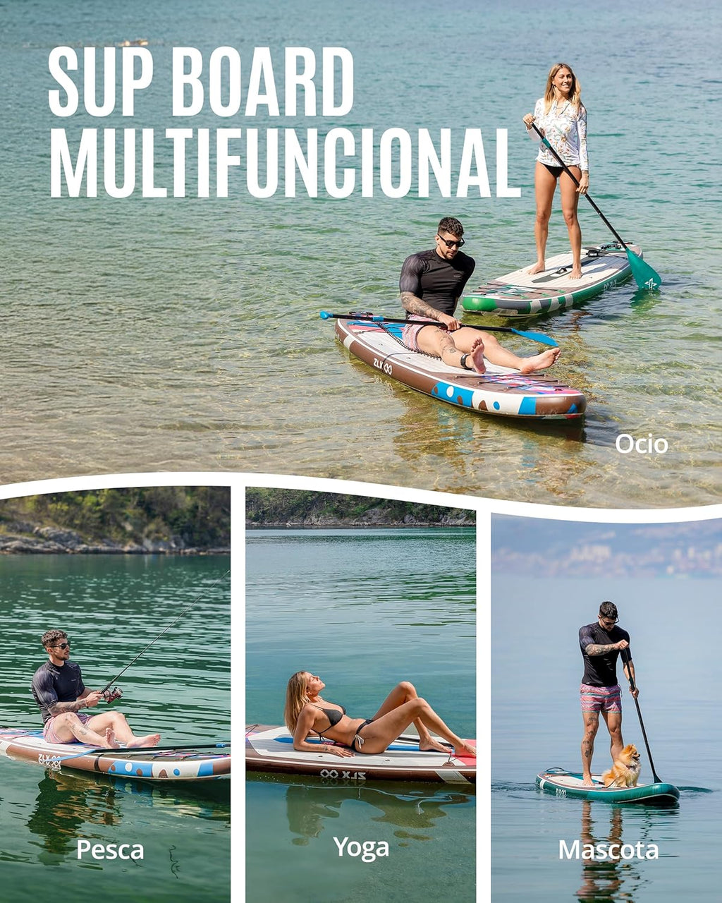 Prancha de Remo Inflável ZLX com Assento, 320 cm, para Adultos, Ideal para Iniciantes, Ampla e Estável, Antiderrapante