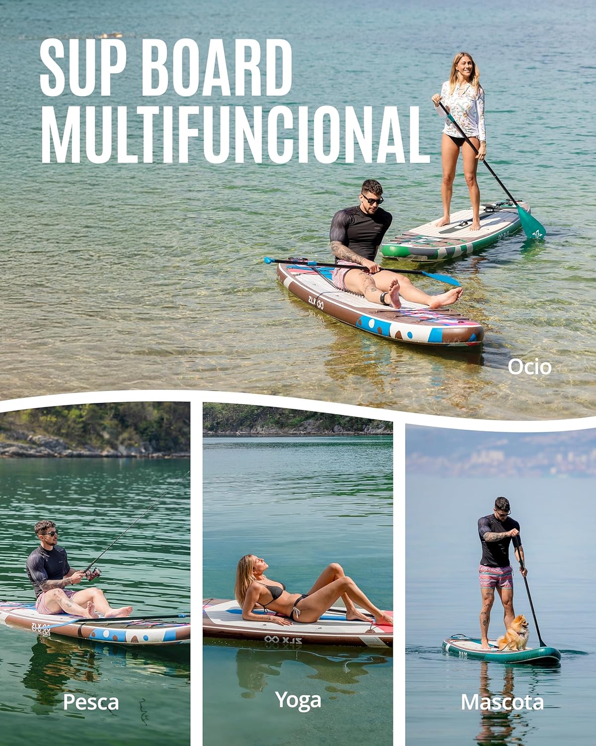 Prancha de Remo Inflável ZLX com Assento, 320 cm, para Adultos, Ideal para Iniciantes, Ampla e Estável, Antiderrapante