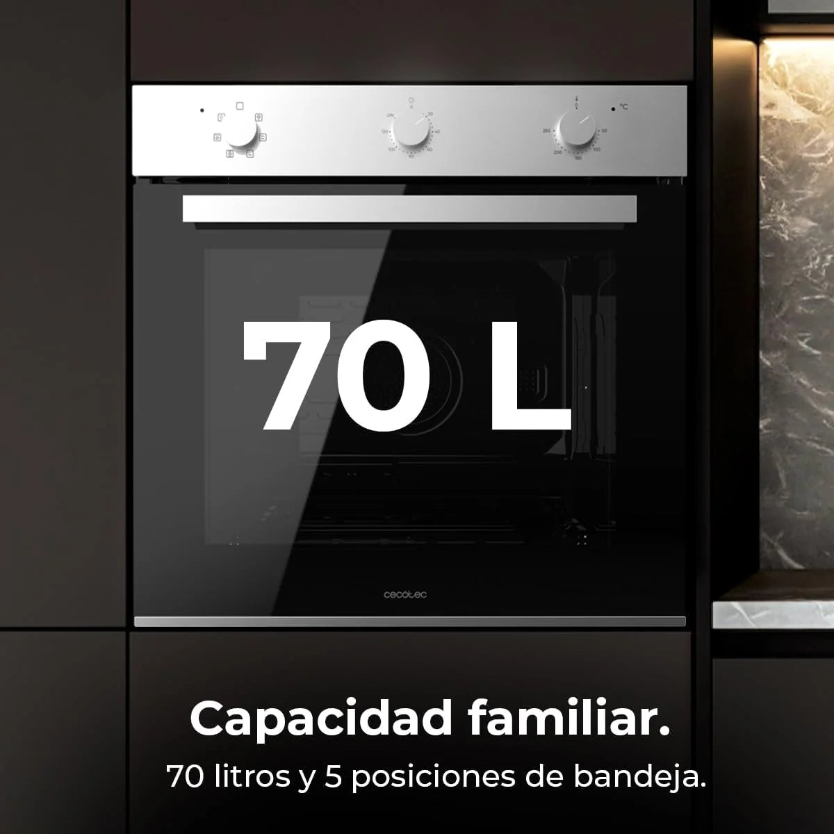 Forno Multifunções de Encastrar Cecotec 70L Bolero Hexa M236000 Line Time. 2800W, 6 Funções, Temporizador, Steam Base XXL, Steam Assist, Steam EasyClean, Cooling Fan, Modo Defrost, Eco, Convecção