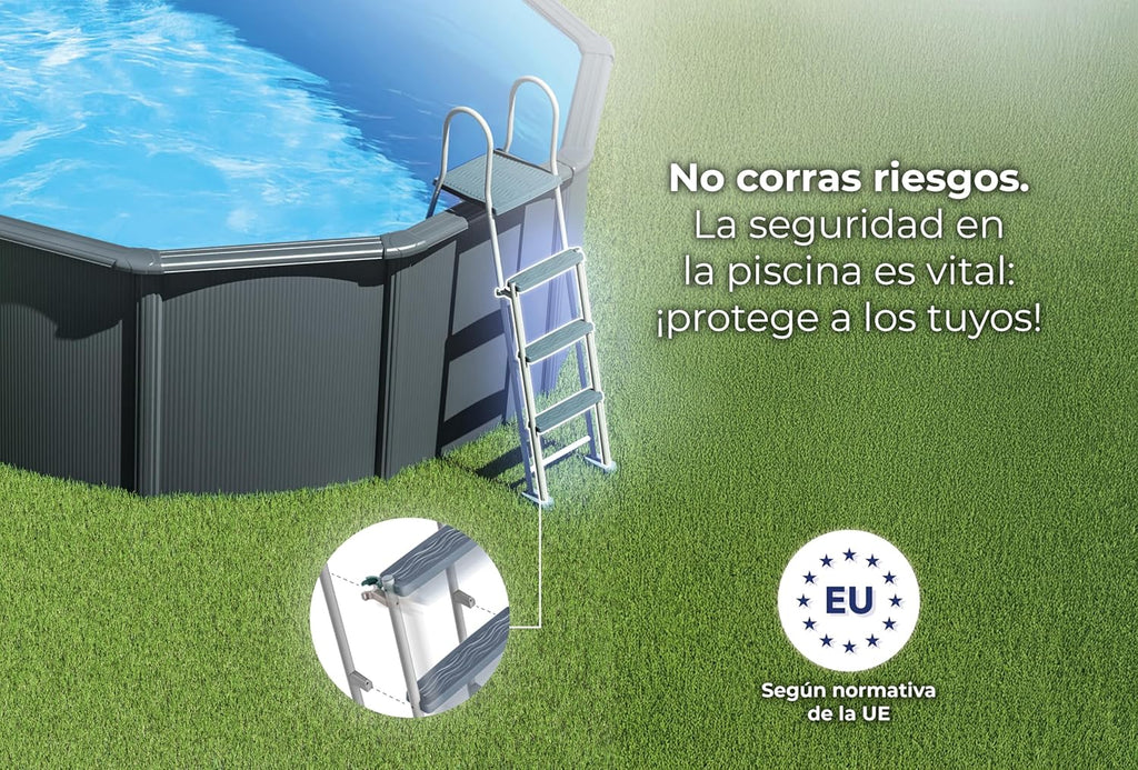 Gre KIT240GF Piscina de Aço Elevada, Redonda com Aparência de Aço Grafite, Piscinas Desmontáveis para Jardim, 240 x 120 cm, Kea