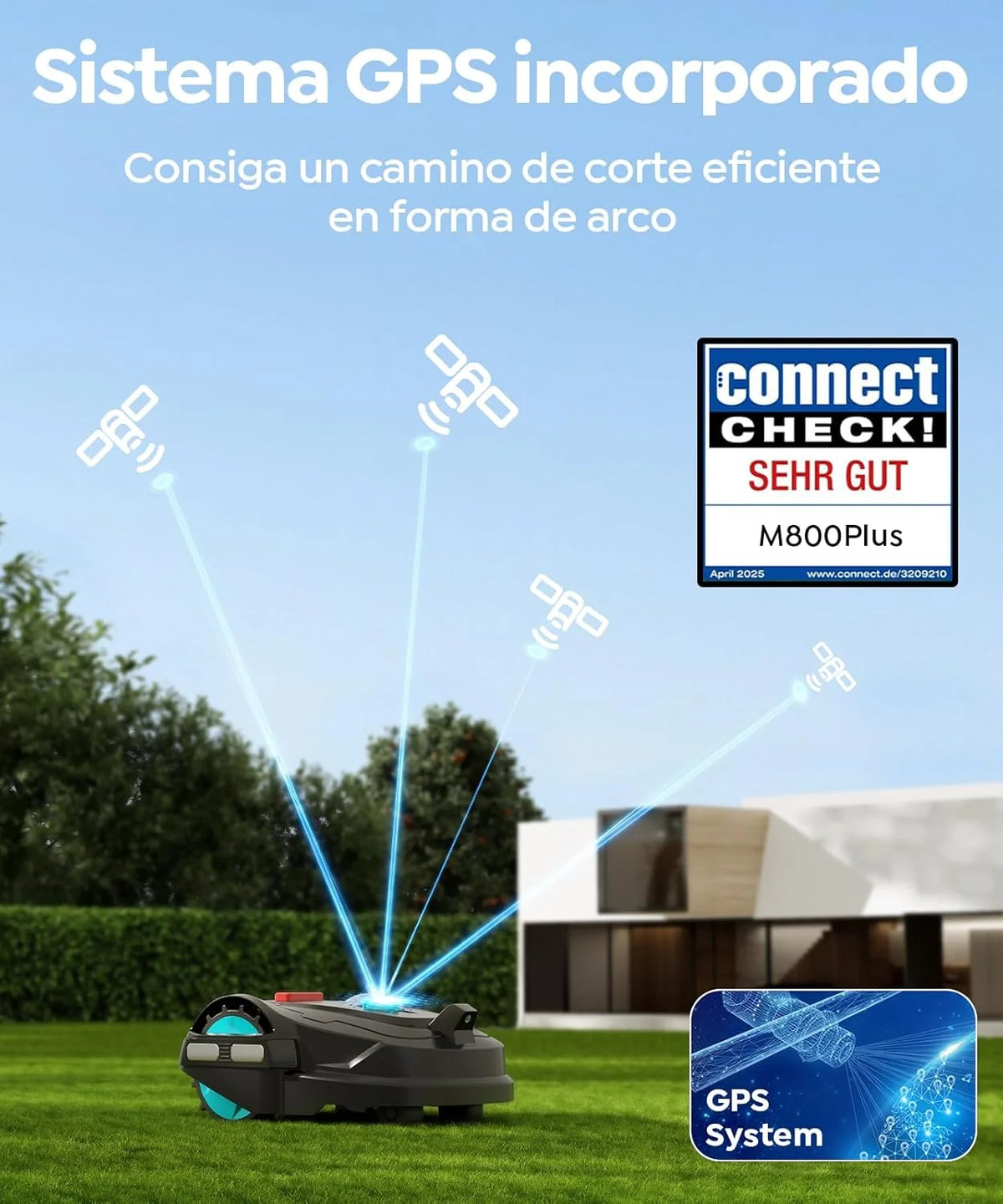 M800Plus Robô Cortador de Grama sem Fio, 800 m², Posicionamento GPS + Visão IA, Robô Cortador de Grama Sem Fio, Modo de Corte em U, Detecção de 150 Obstáculos, Carregamento Automático, App