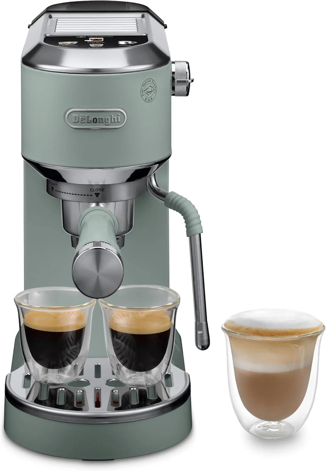 De'Longhi Dedica – Cafeteira Espresso Bomba de Aço Inoxidável para Café Moído ou Saches, Espresso e Cappuccino, Reservatório de 1.3 Litros, Sistema Anti-gotejamento, Modelo EC685.M, Cor Metal