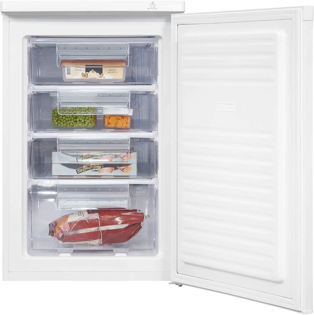 Exquisit® Freezer de Mesa 91L, Cor Branco, Classe E, Congelador 4 Estrelas, 4 Gavetas Transparentes, Porta Reversível, Controle de Temperatura, Medidas (85,5 x 55,0 x 58,0 cm)