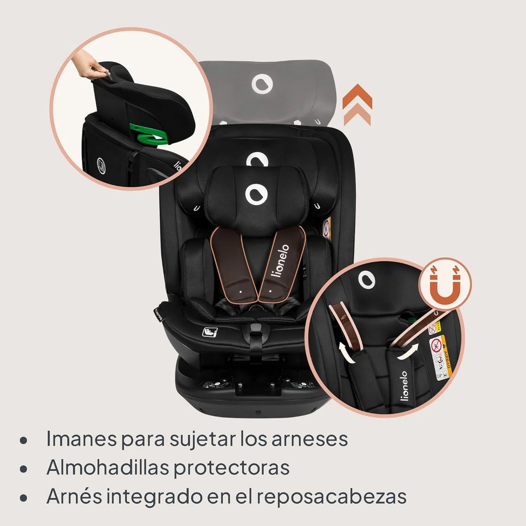LIONELO Bastiaan RWF i-Size Cadeira Auto Rotativa 360° para Bebé 0-36kg, Instalação Frontal e Traseira (18kg), ISOFIX TopTether, Apoio de Cabeça e Encosto Ajustáveis Proteção Lateral