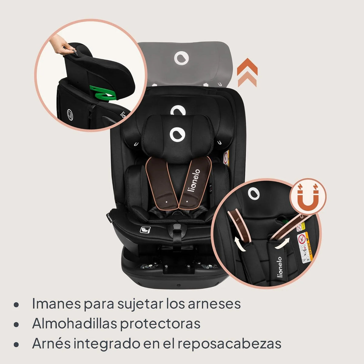LIONELO Bastiaan RWF i-Size Cadeira Auto Rotativa 360° para Bebé 0-36kg, Instalação Frontal e Traseira (18kg), ISOFIX TopTether, Apoio de Cabeça e Encosto Ajustáveis Proteção Lateral