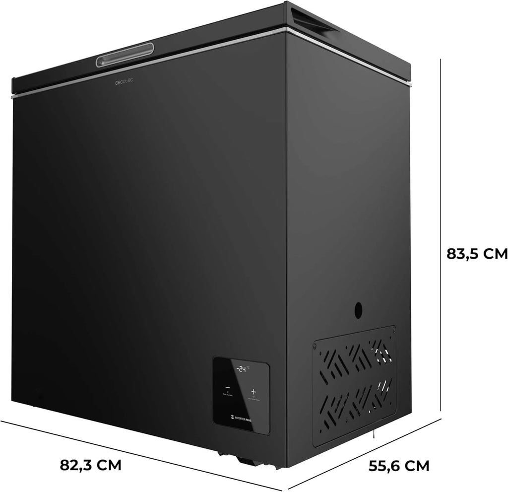 Cecotec Congelador Horizontal Bolero Coolmarket Chest 199 Black E de 199 L. Acabamento em Preto, 83,5 cm de Altura, Compressor Inverter Plus e Modo Fast Freezing
