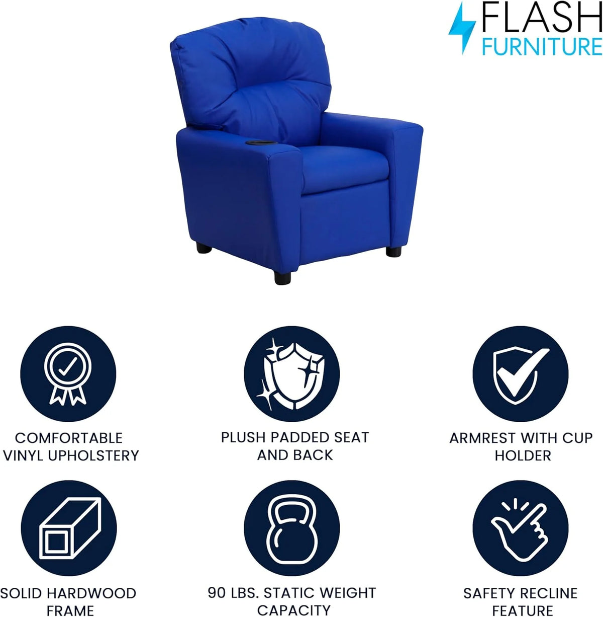 Poltrona Reclinável Infantil Contemporânea Flash Furniture com Porta-Copos, Madeira, Vinil Bege, 66,04 x 53,34 x 53,34 cm